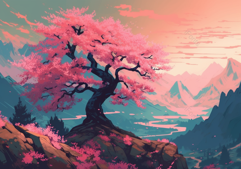 粉色风景浪漫樱花插画背景图,插画/手绘图,插画/手绘图库,插画/手绘图下载,插画/手绘